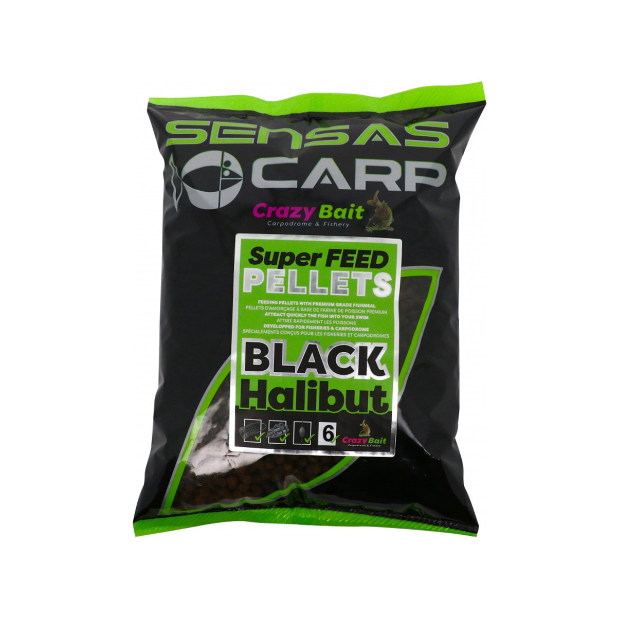 SENSAS CARP CRAZY BAIT SUPER FEED PELLET BLACK HALIBUT