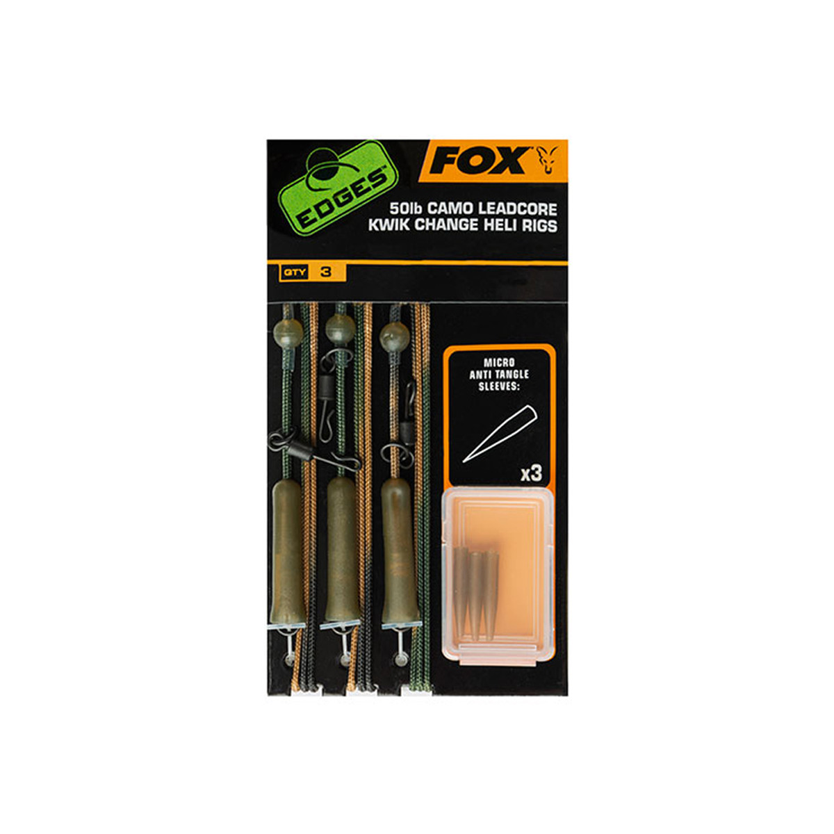 FOX EDGES 50LB CAMO LEADCORE KWIK CHANGE HELI RIGS