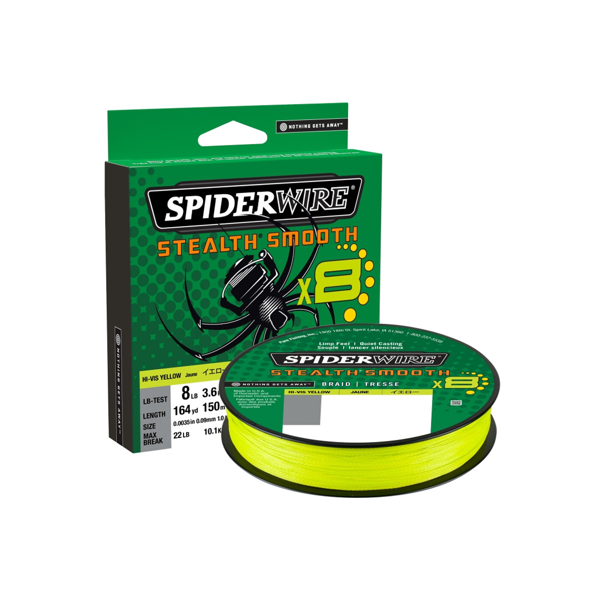 SPIDERWIRE STEALTH SMOOTH 8 BRAID 150M HI-VIS YELLOW